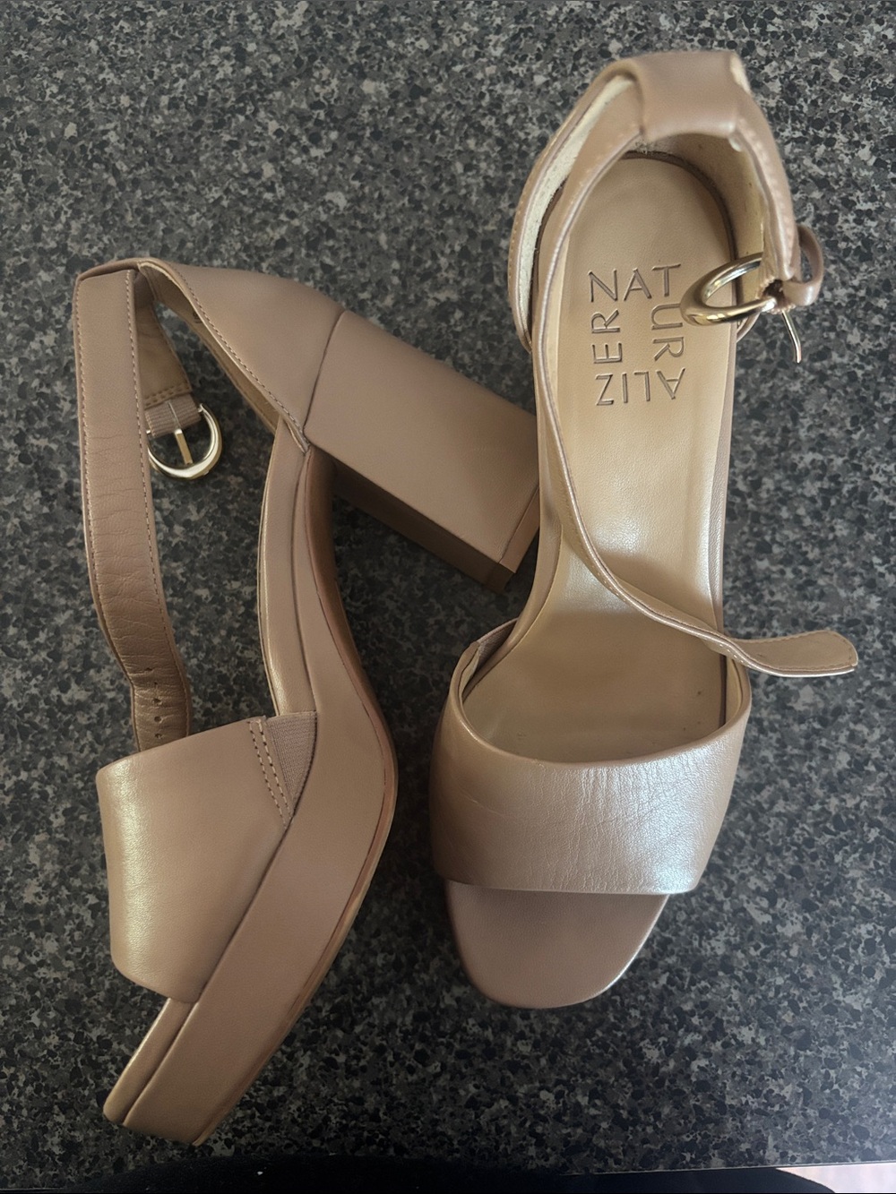 Naturalizer Nude Taupe Block Heel Sandals with Ankle Strap